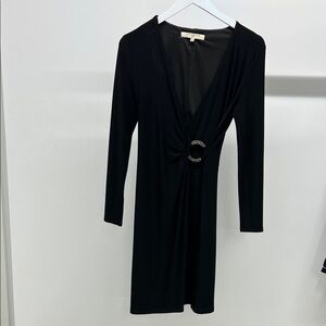 Evan Picone Black Long Sleeve Dress with Ring Accent